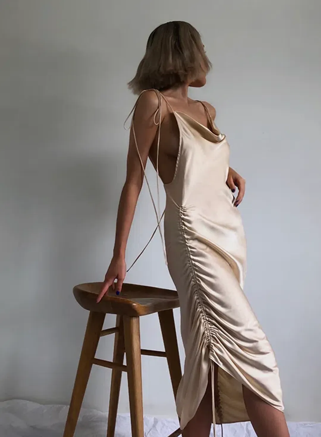 Orseund Iris Drawstring Dress Cream Size S for rent on The Volte - main image