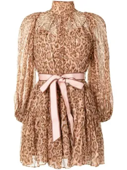 Zimmermann Tempo Bell Sleeve Mini Dress Pink Leopard Print Size 0 / AU 8 for rent on The Volte - image 5