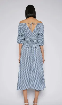 Scanlan Theodore Gingham Gathered Dress Blue Size 8 for rent on The Volte - image 3