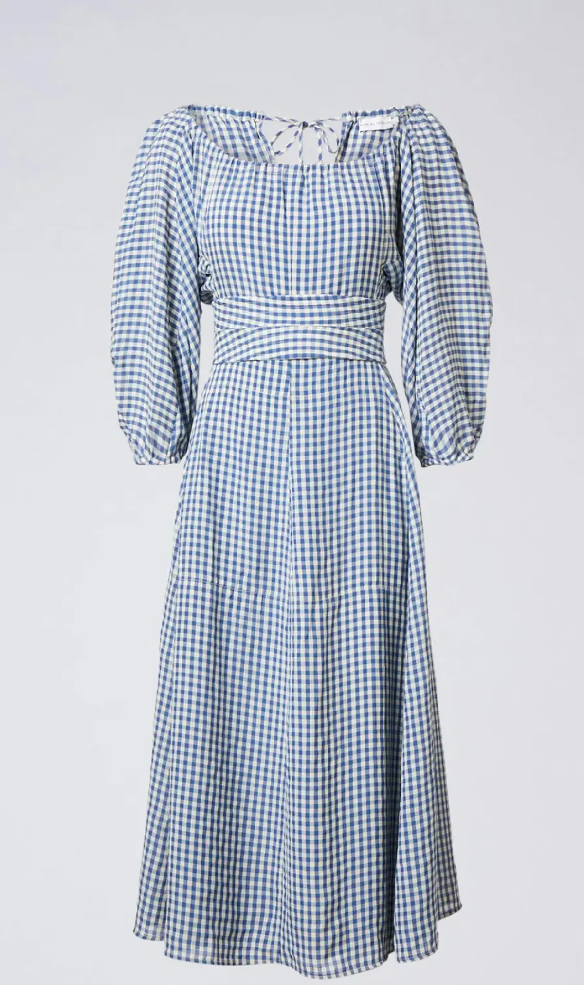 Scanlan Theodore Gingham Gathered Dress Blue Size 8 - Image 4