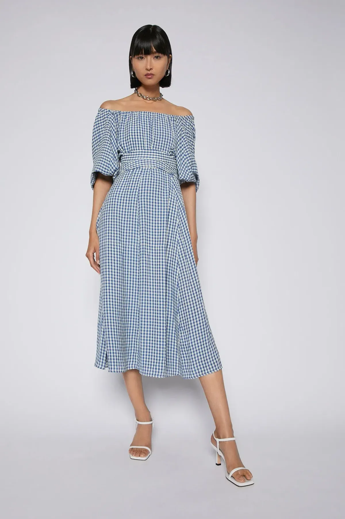 Scanlan Theodore Gingham Gathered Dress Blue Size 8 - Image 1