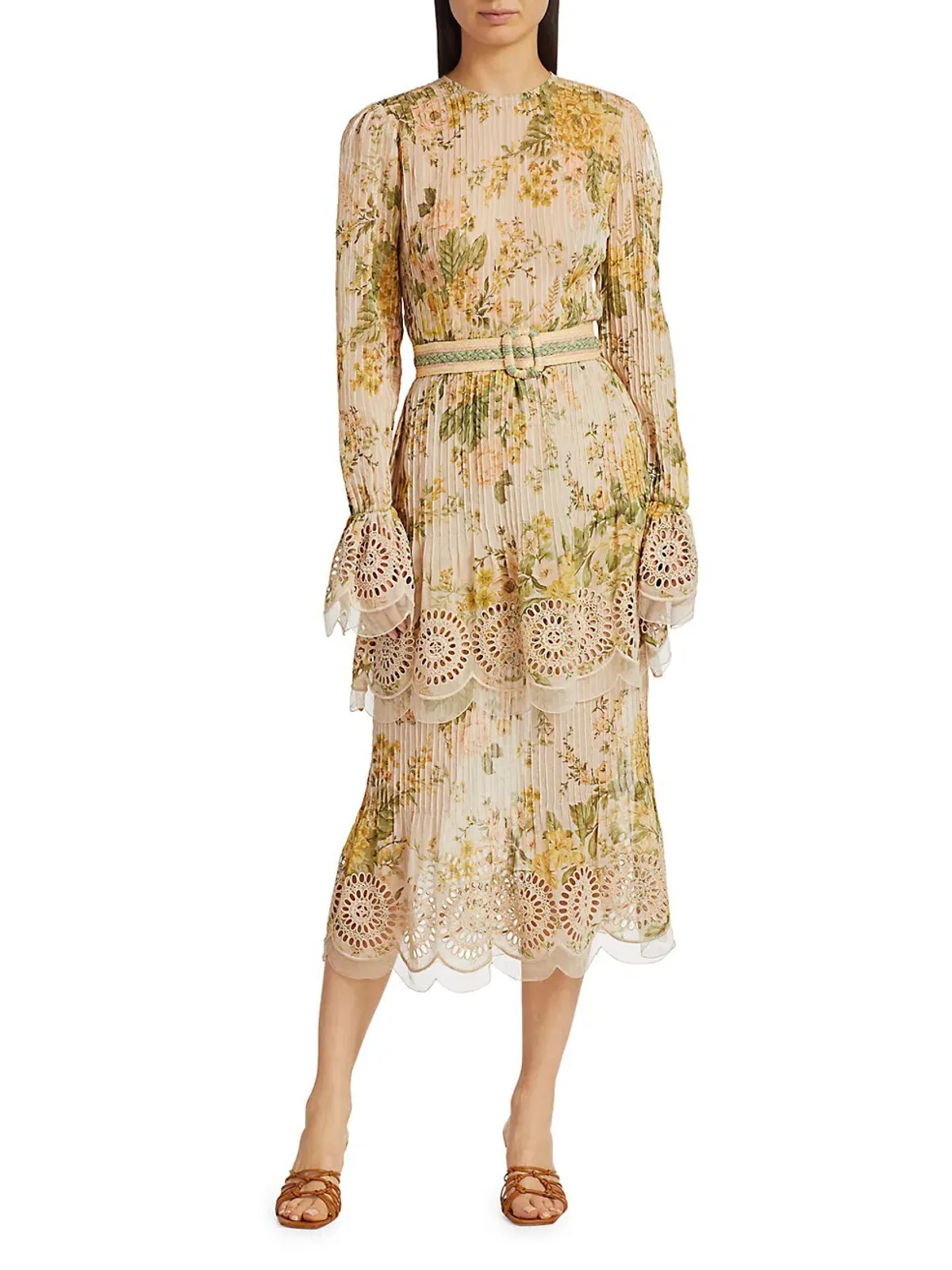 Zimmermann Amelie Pintuck Long Sleeve Midi Dress Floral Size 1 / AU 10 - Image 2