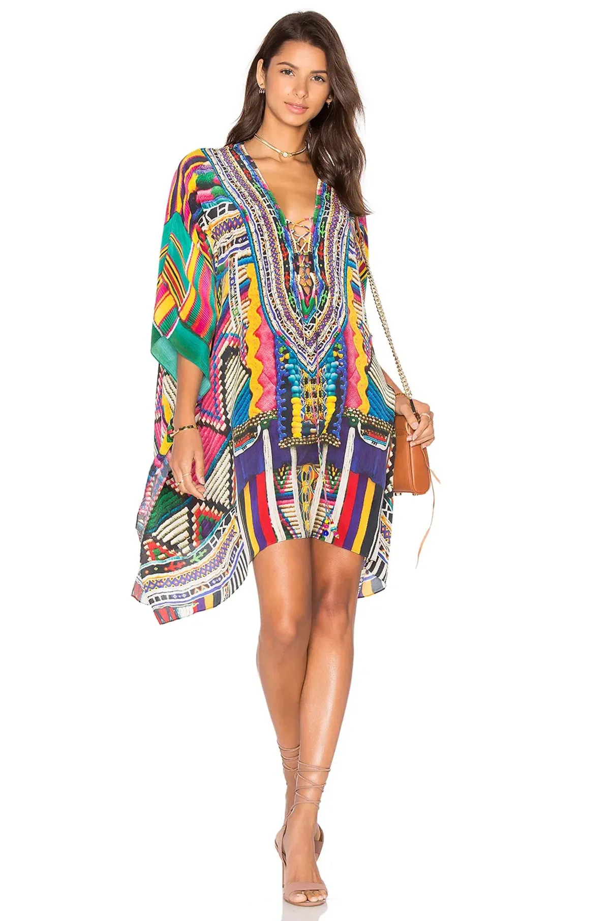 Camilla Woven Wonderland Short Lace Up Kaftan Print One Size - Image 1