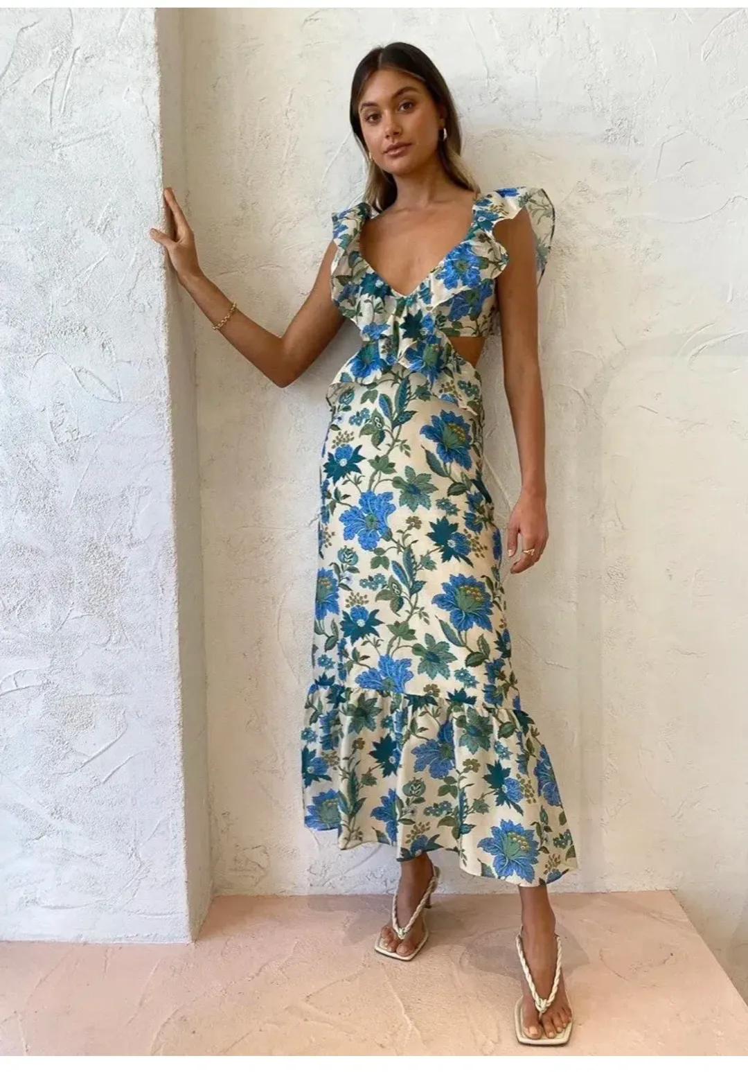 Sir the Label Celia Frill Midi Dress in Marguerite Size 8 for rent on The Volte - main image