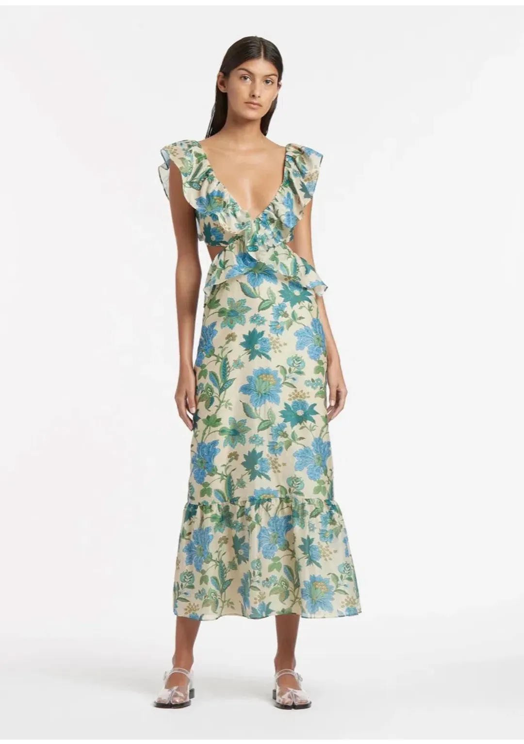 Sir the Label Celia Frill Midi Dress in Marguerite Size 8 for rent on The Volte - main image