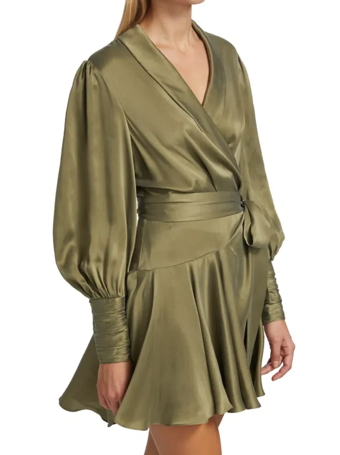 Zimmermann Silk Wrap Mini Dress Fennel Green Size 0P / AU 6 for rent on The Volte - main image