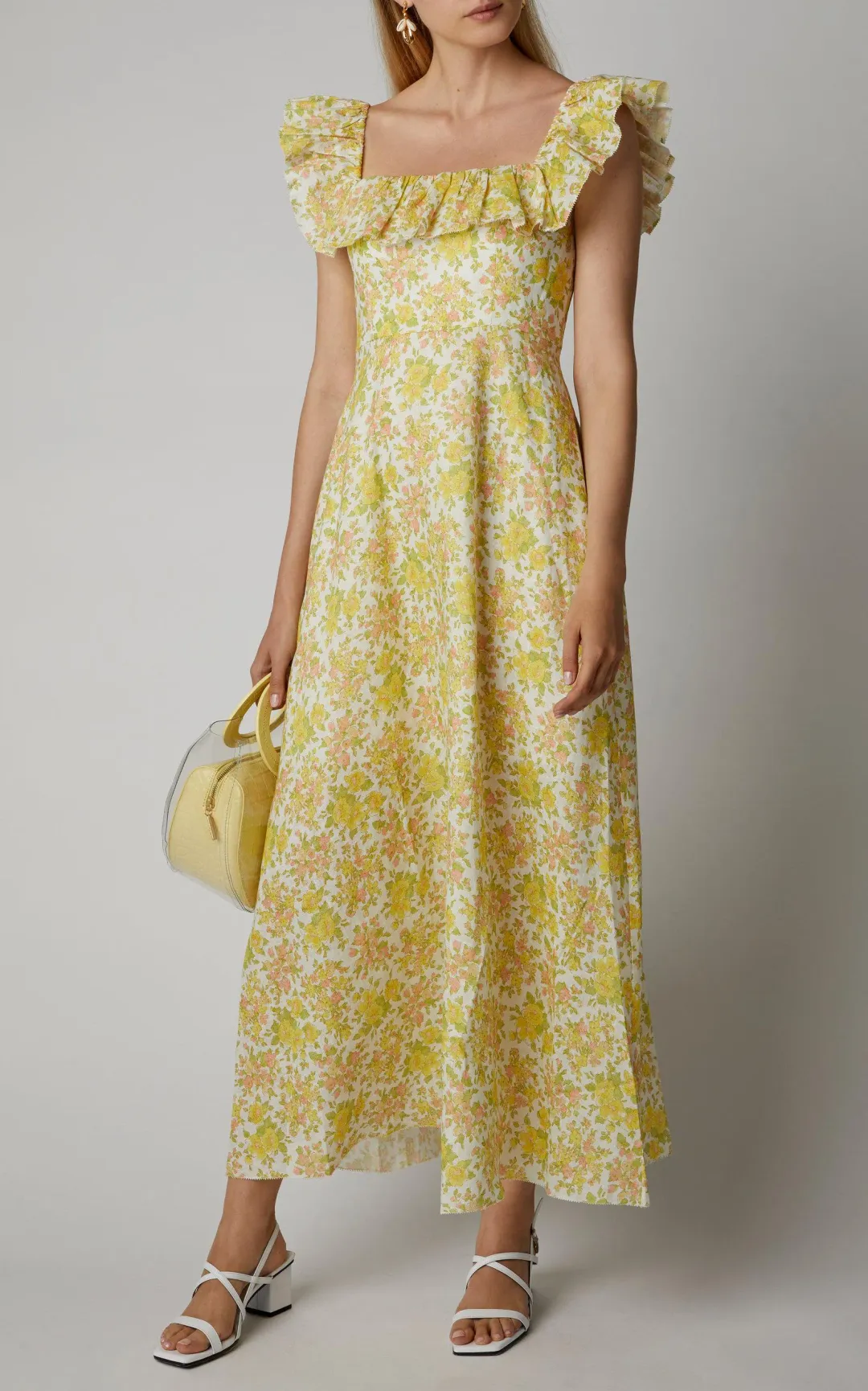 Zimmermann Goldie Ruffle Neck Dress Yellow Size 1 / Au 10 for rent on The Volte - main image