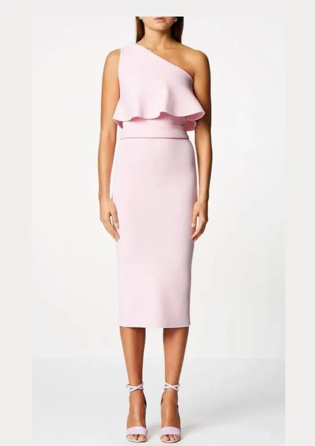 Scanlan Theodore One Shoulder Crepe Knit Dress Pink Size M / Au 10 for rent on The Volte - main image
