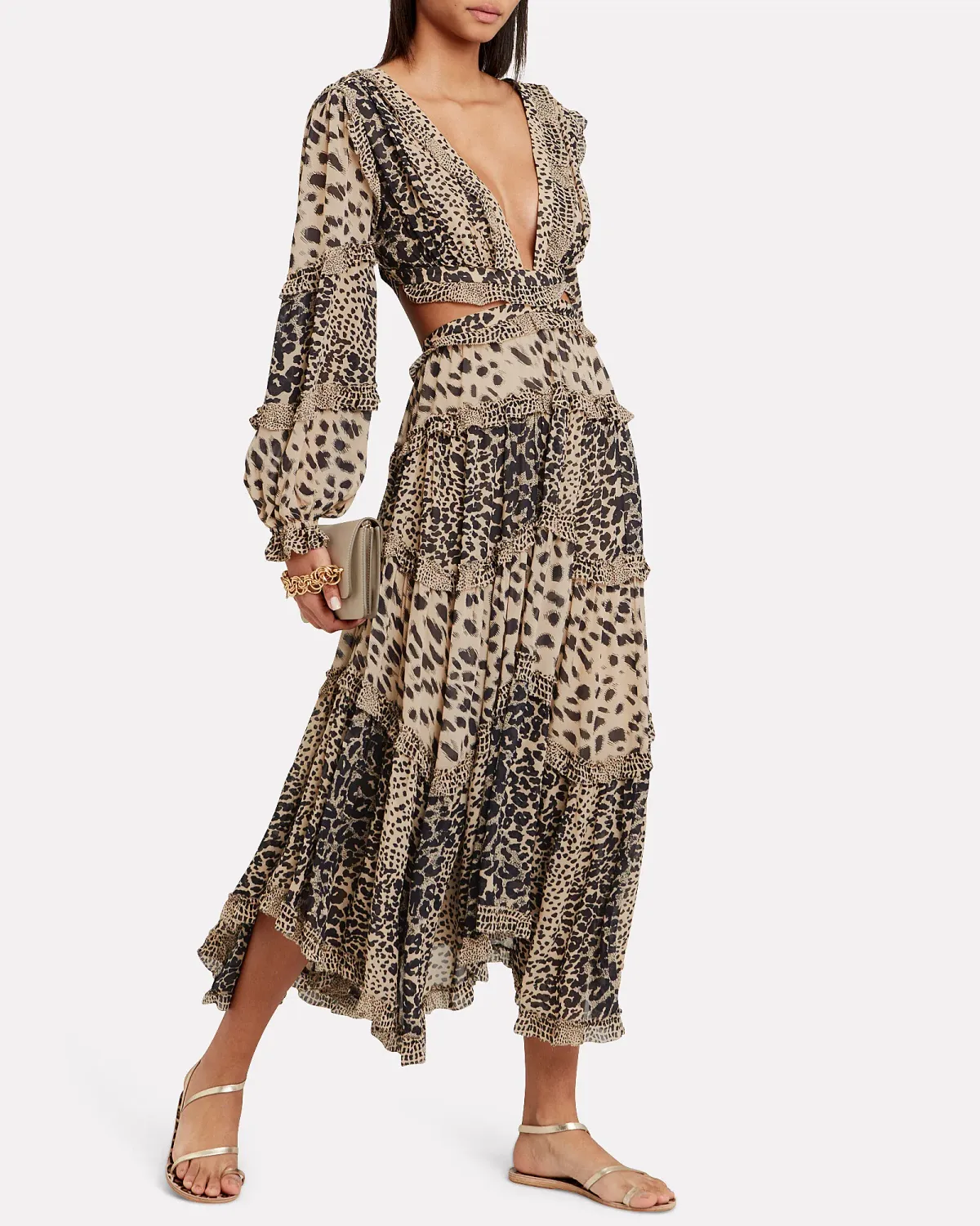 Zimmermann Allia Cut Out Midi Dress Cheetah Print Size 0 / AU 6 for rent on The Volte - main image