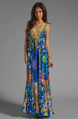 Camilla Road to Nowhere V Neck Drawstring Maxi in Formentera Size 16/XL for rent on The Volte - image 1