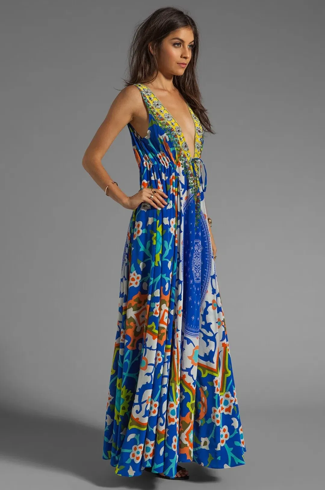 Camilla Road to Nowhere V Neck Drawstring Maxi in Formentera Size 16/XL for rent on The Volte - main image