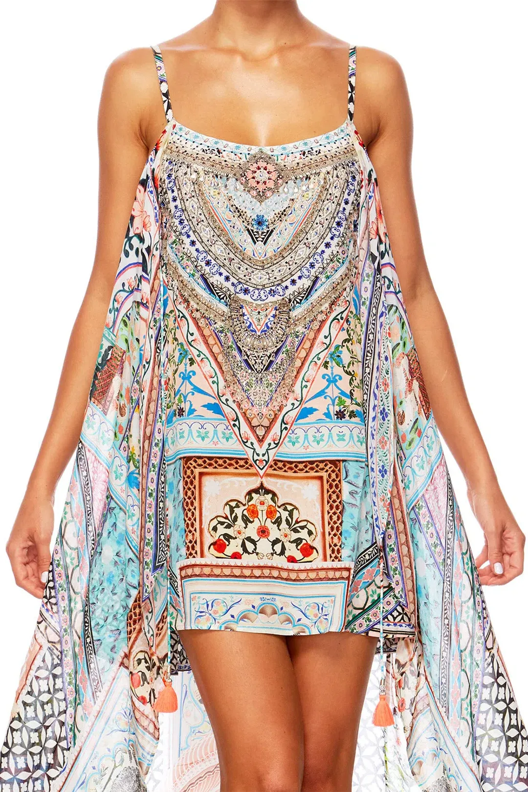 Camilla Mini Dress With Long Overlay Lady Lake Print Size 8 for rent on The Volte - main image