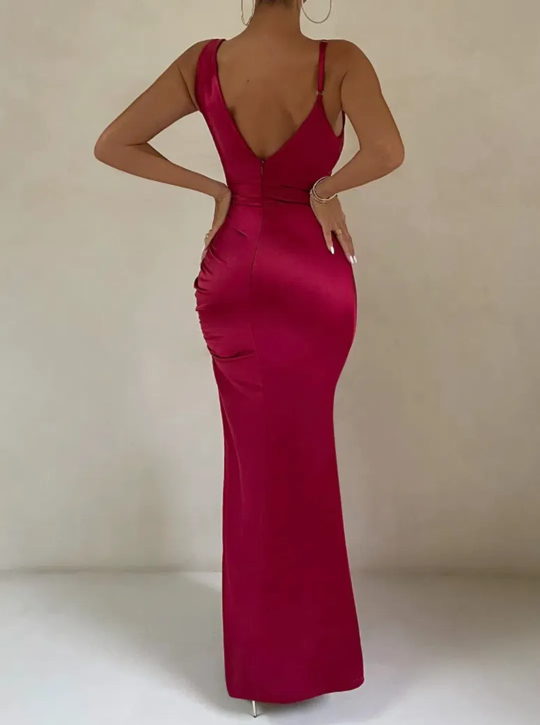 Club L London Belonging Berry Ruched Cowl Maxi Dress Red Size 10 for rent on The Volte - main image