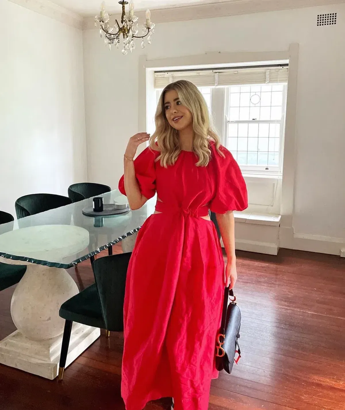 Aje Mimosa Cut Out Midi Dress Red Size 10 for rent on The Volte - main image