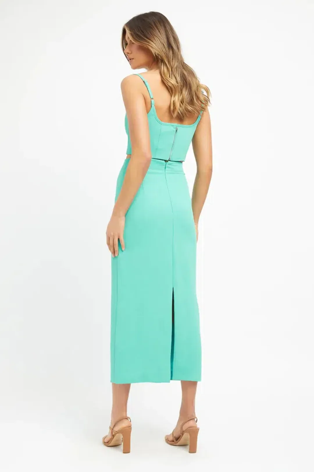 Kookai Oyster Column Skirt and Oyster Panel Top Aqua Green Size 8 for rent on The Volte - main image