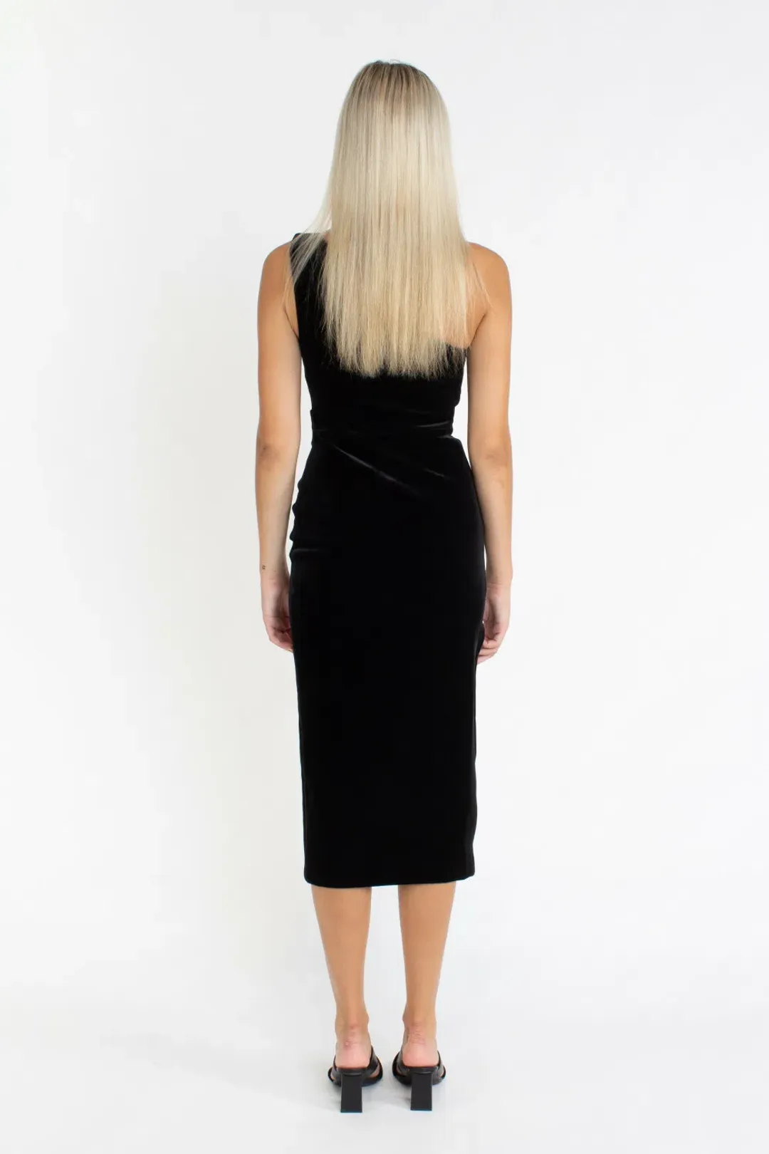 Bec & Bridge Oliviane Velvet Asymmetric Midi Dress Black Size 10 for rent on The Volte - main image