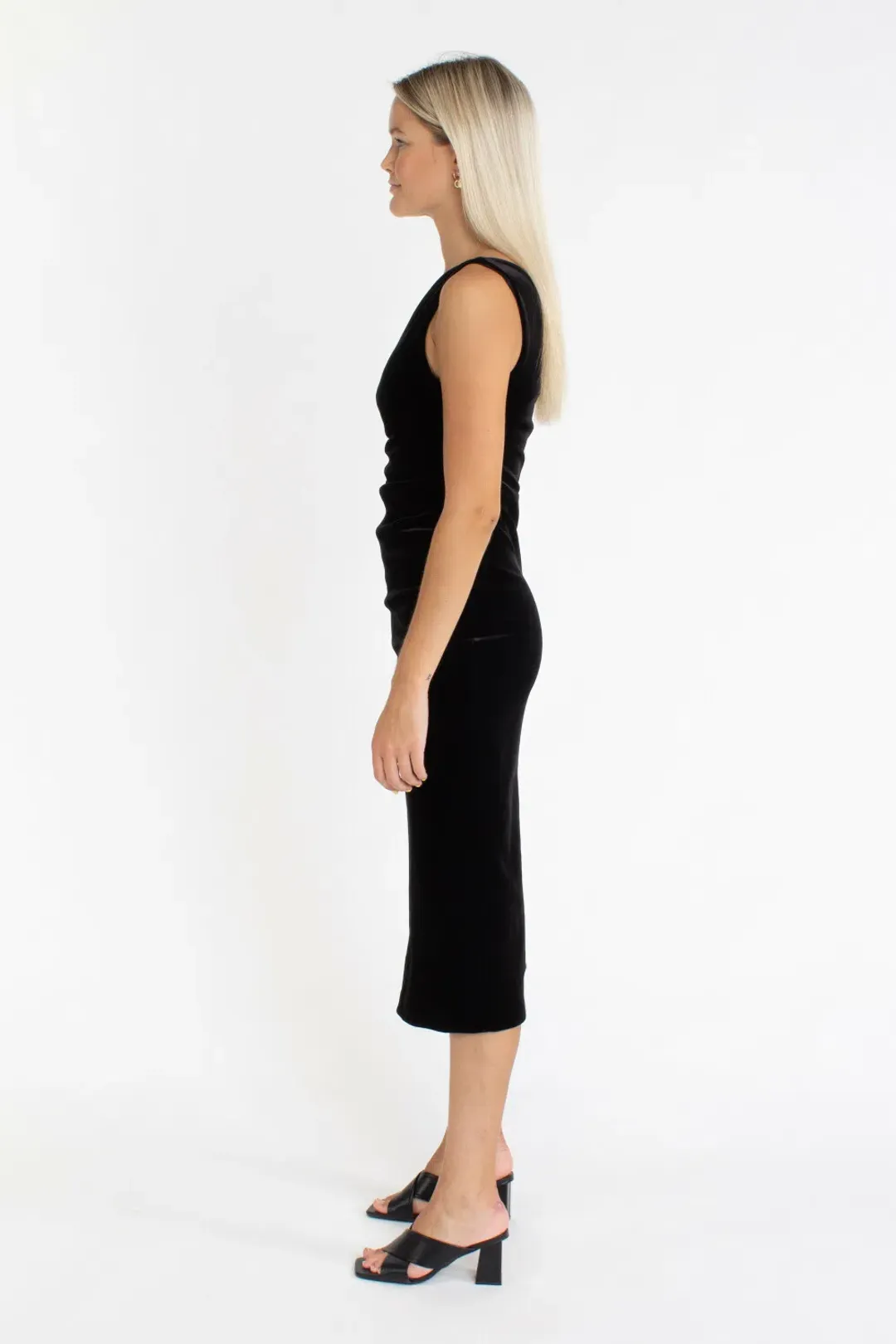 Bec & Bridge Oliviane Velvet Asymmetric Midi Dress Black Size 10 for rent on The Volte - main image