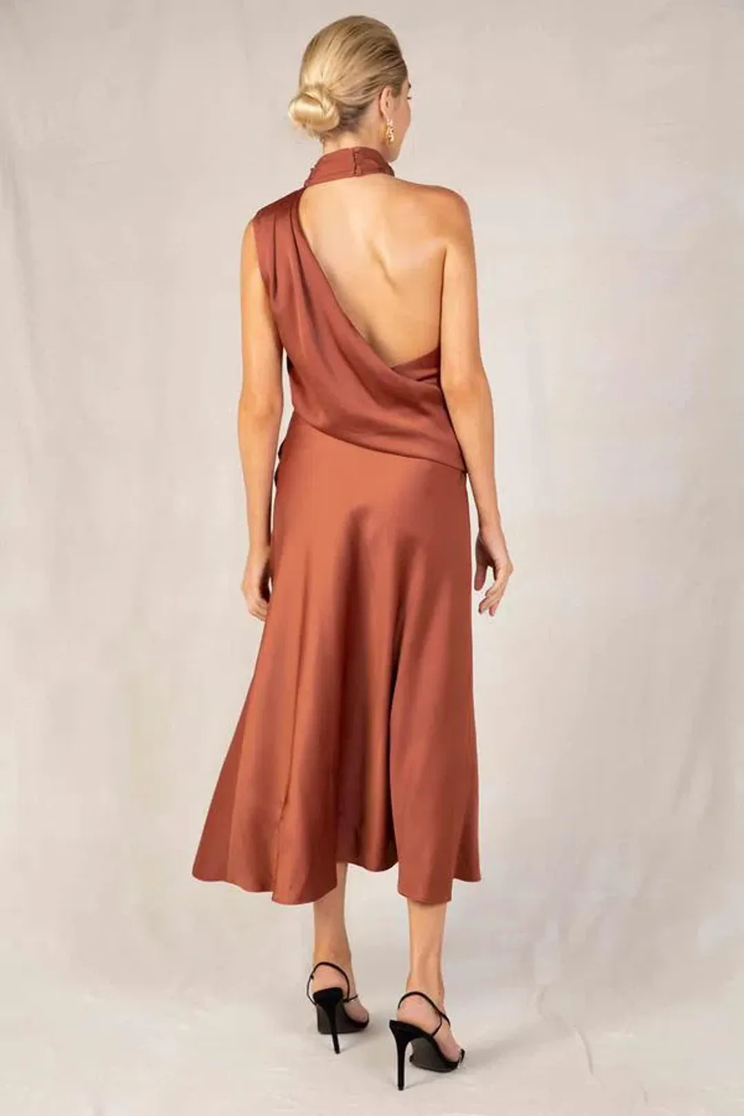 Misha Robbia Midi Dress Copper Brown Size 8/S for rent on The Volte - main image