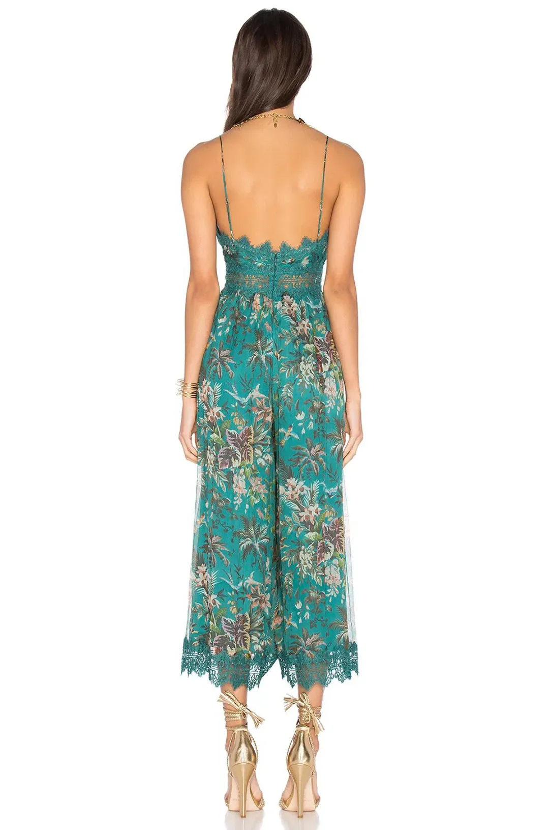 Zimmermann Silk Tropicale Crinkle Jumpsuit Teal Floral Green Size 0 / AU 8 for rent on The Volte - main image
