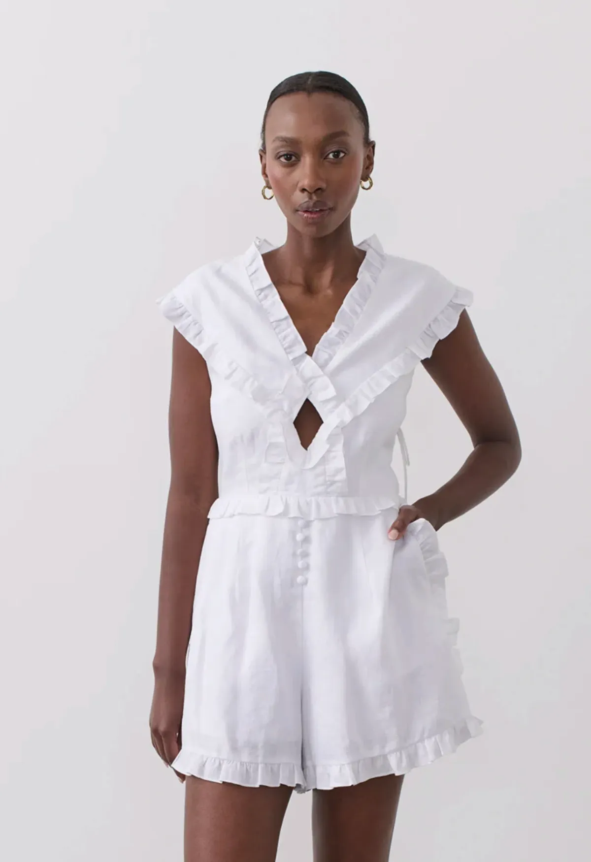 Joslin Kayla Linen Playsuit White - Image 1