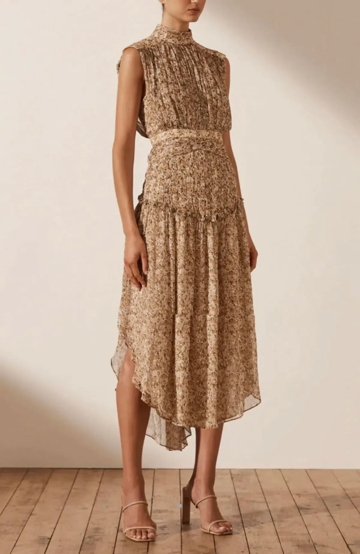 Shona Joy Ambar Sleeveless Open Back Midi Dress Brown Size 6 for rent on The Volte - main image