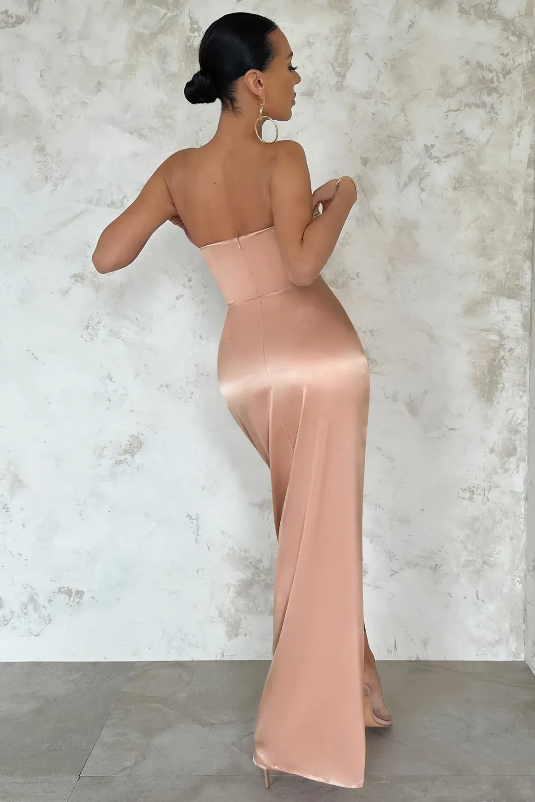 Club L London Romancing Nude Thigh Split Maxi Dress Blush Size 8 for rent on The Volte - main image