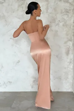 Club L London Romancing Nude Thigh Split Maxi Dress Blush Size 8 for rent on The Volte - image 2