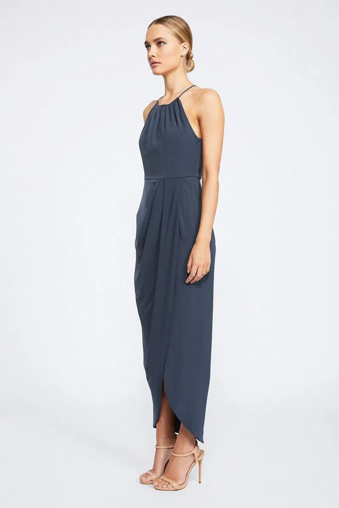Shona Joy Core High Neck Ruched Dress Grey Size 10 for rent on The Volte - main image