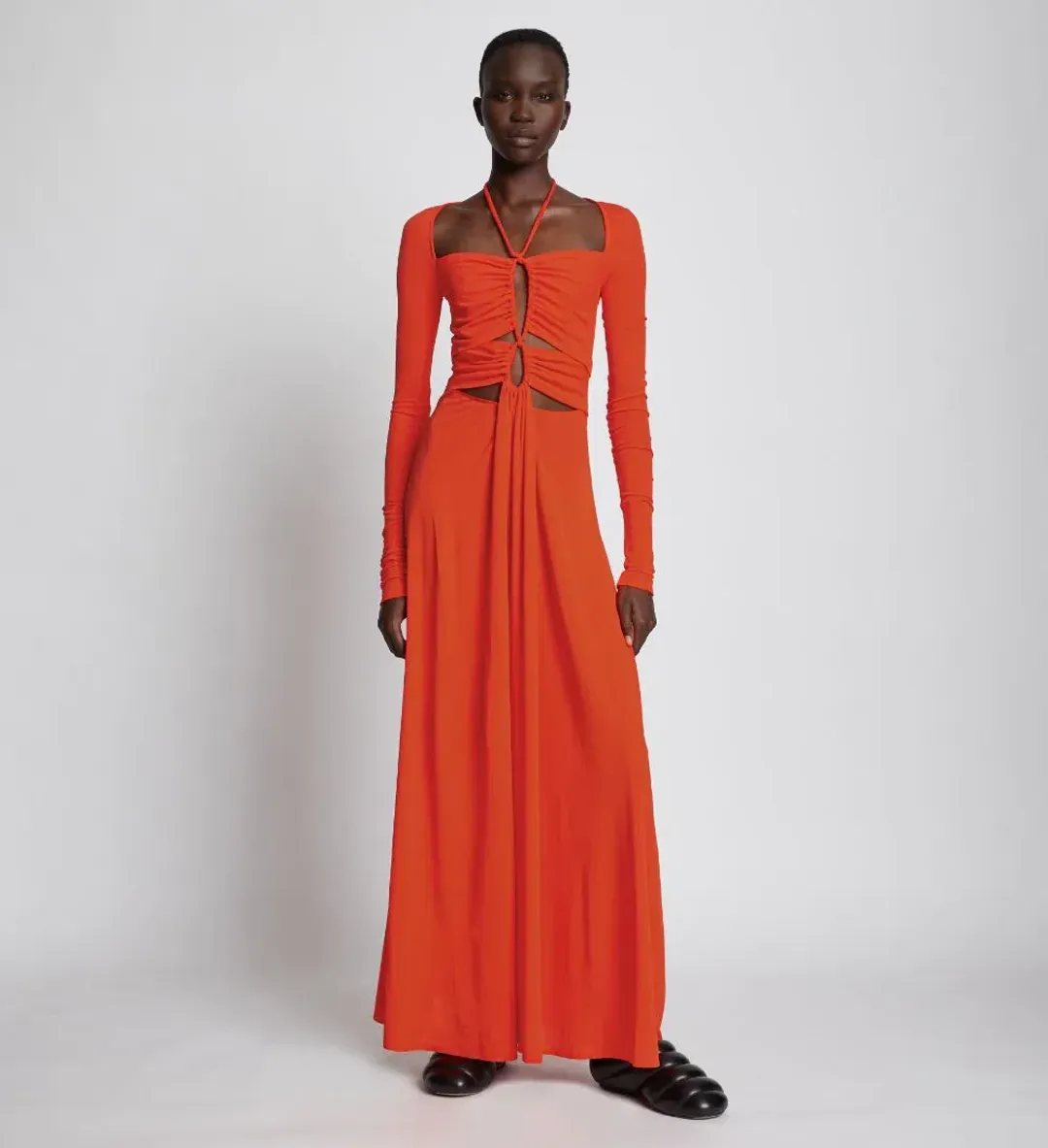 Proenza Schouler Matte Jersey Drawstring Dress Orange Size 6 for rent on The Volte - main image