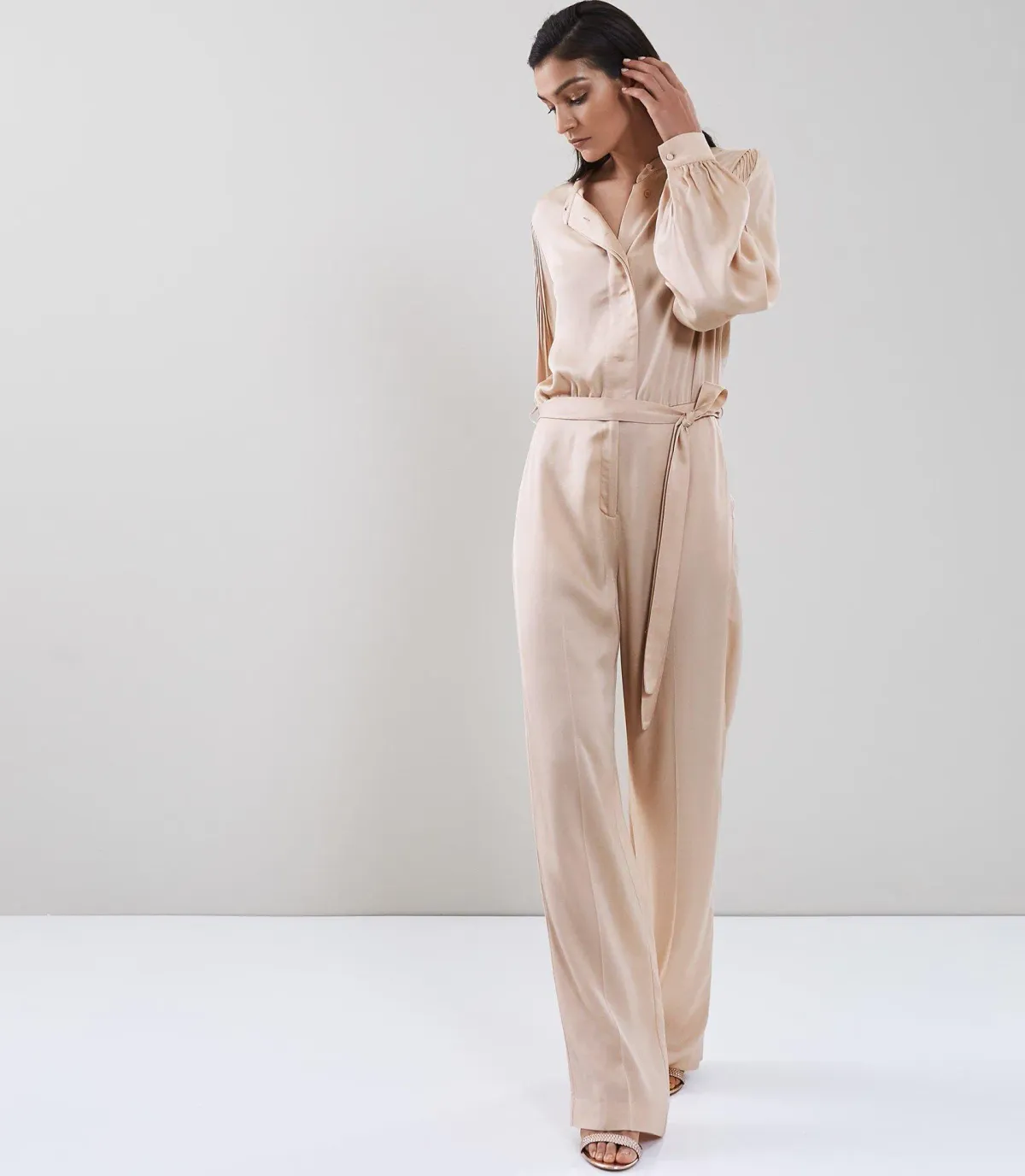 Reiss Regina Pleat Jumpsuit - Blush - Size 10 for rent on The Volte - main image