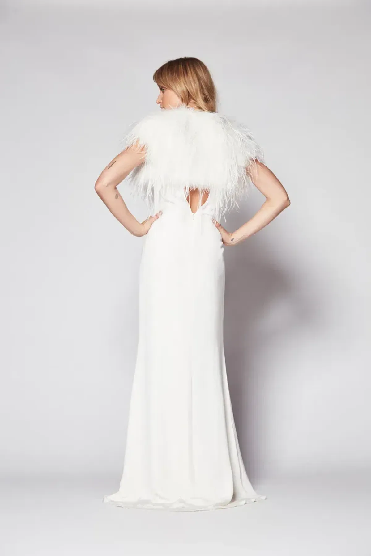 Mode and Affaire Ostrich Feather Bolero Snow Size 8 - Image 4