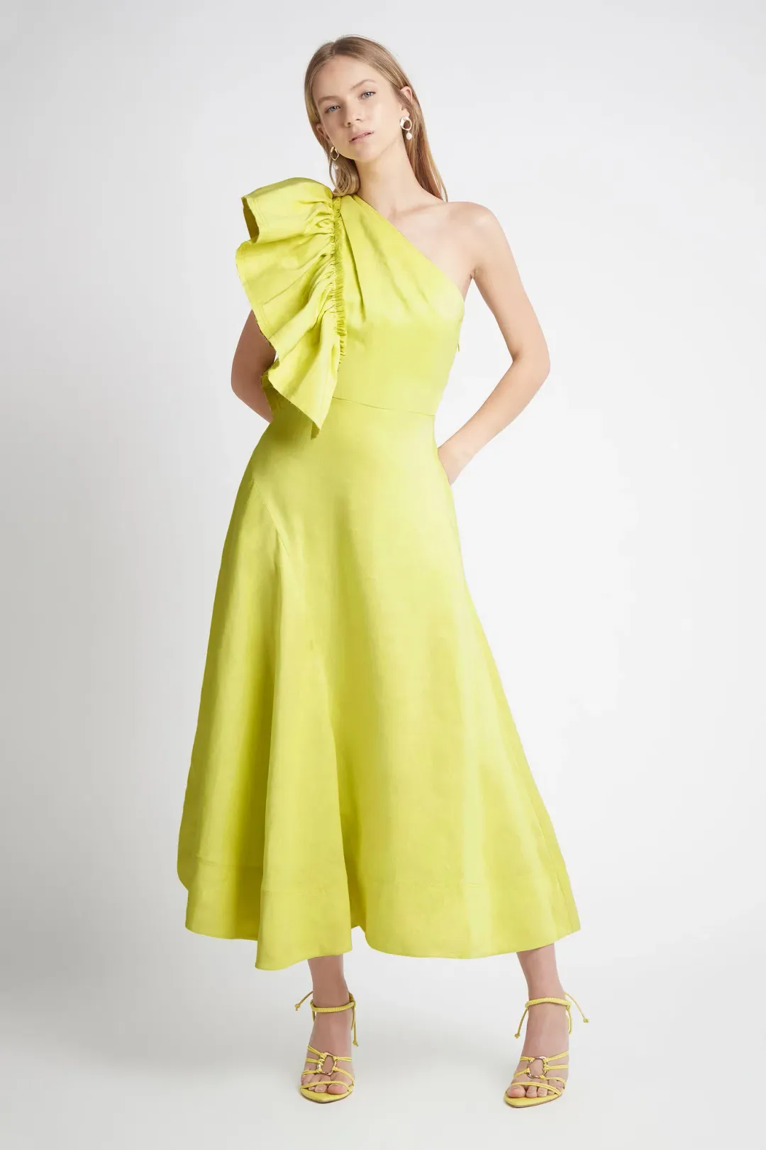 Aje Bonjour Asymmetric Midi Dress Green Size 12 for rent on The Volte - main image