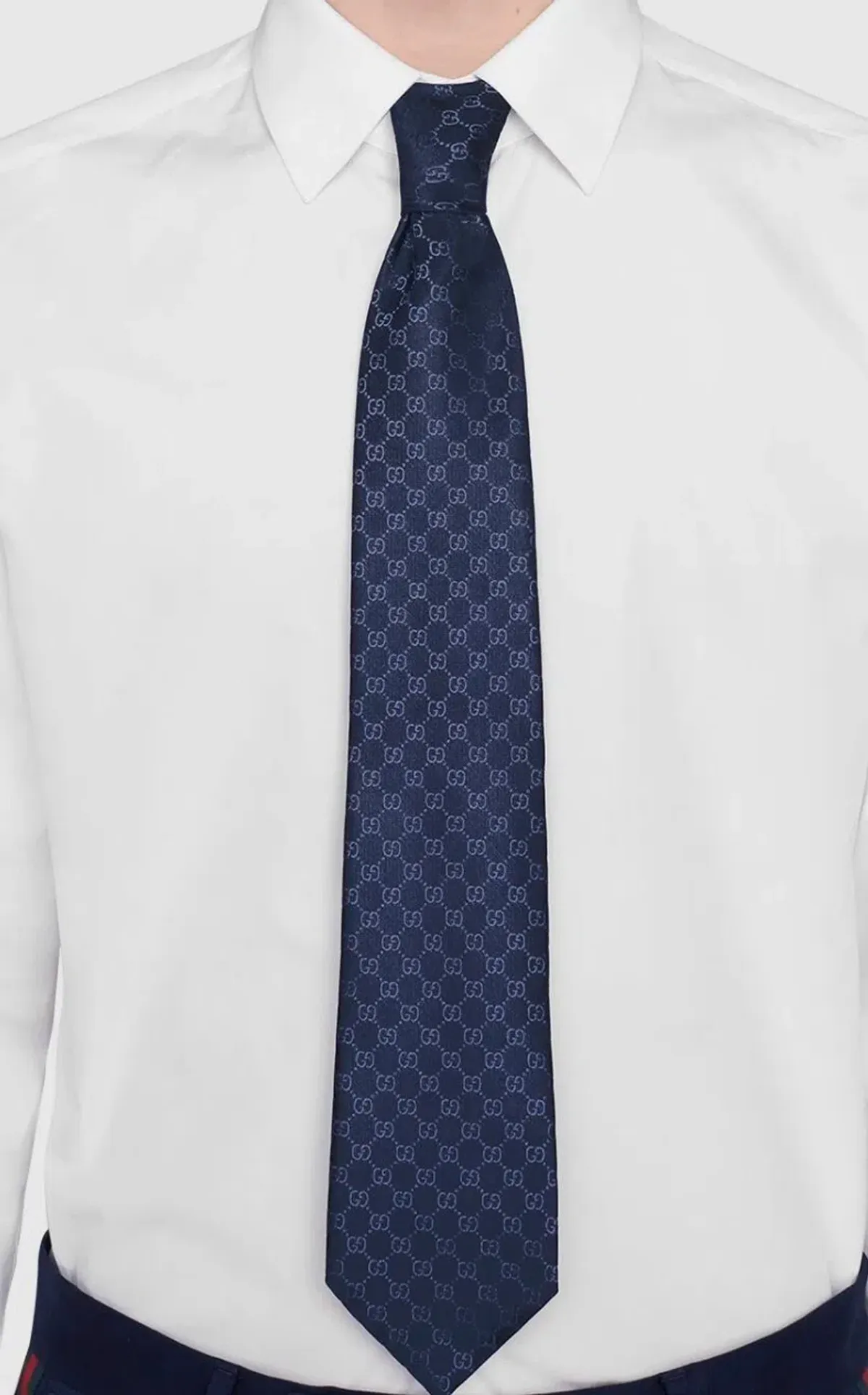 Gucci GG Pattern Silk Tie Navy - Image 2