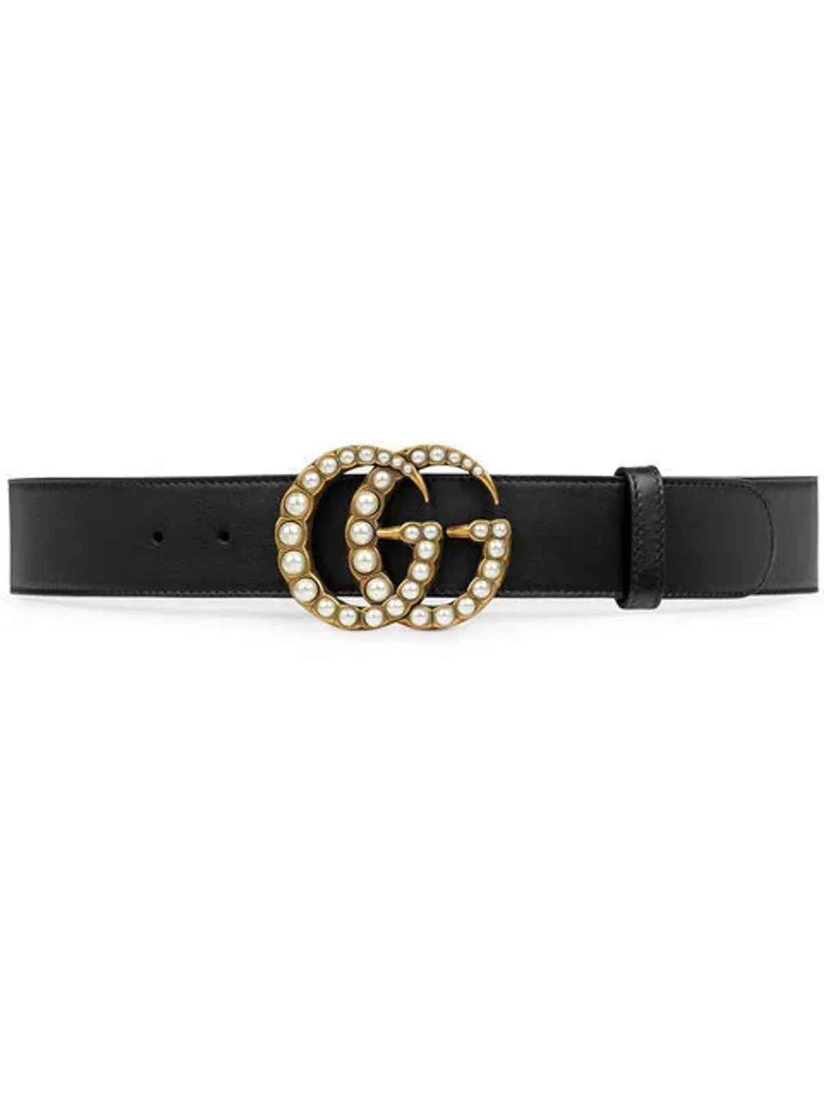 Gucci Pearl Double G Leather Belt Black for rent on The Volte - main image