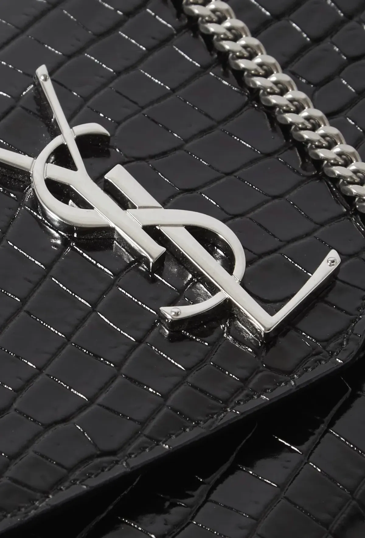 Saint Laurent Croc Leather Shoulder Bag Black - Image 3