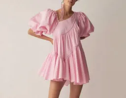 Aje Casabianca Braided Asymmetric Puff Sleeve Mini Dress Pink Size 16 for rent on The Volte - image 3