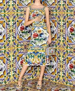 Dolce & Gabbana Majolica Charmeuse Dress Print Size 8 for rent on The Volte - image 3