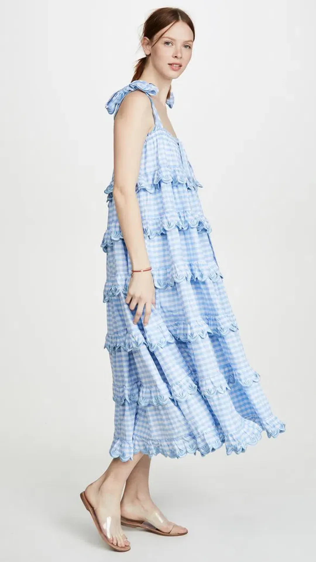 Innika Choo Scallop Frill Dress Iva Biigdress Dusk Gingham Size 1 for rent on The Volte - main image