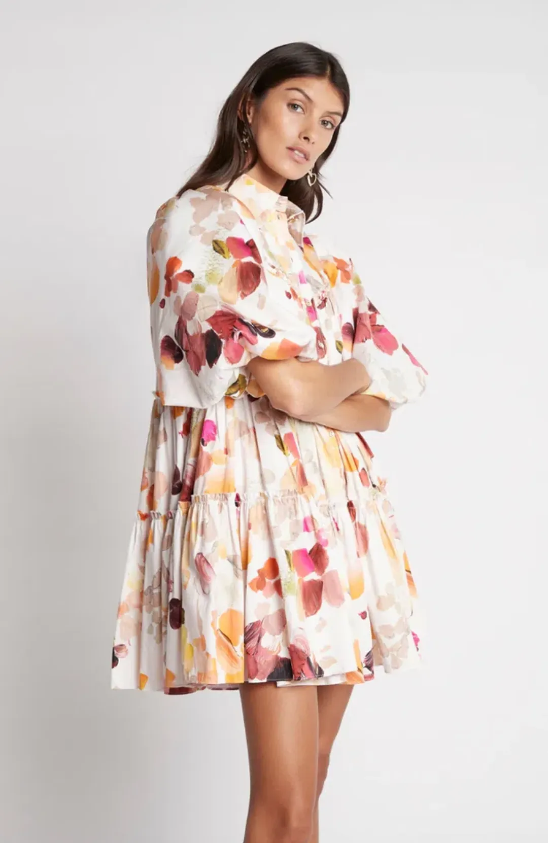 AJE Dassia Puff Sleeve Shirt Smock Dress White Size 12 for rent on The Volte - main image