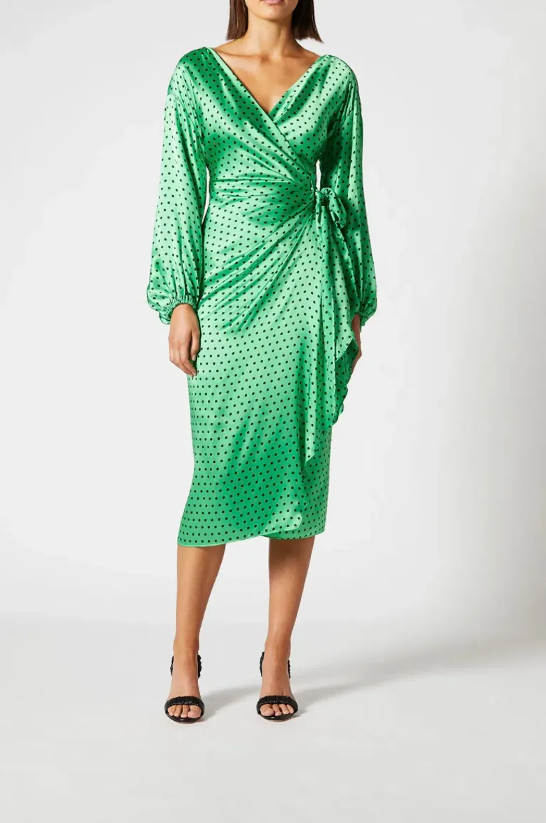 Scanlan Theodore Silk Spot Wrap Dress Green Size 10 for rent on The Volte - main image