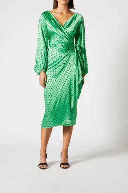 Scanlan Theodore Silk Spot Wrap Dress Green Size 10 for rent on The Volte - image 1