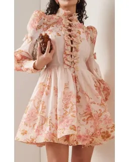 Zimmermann Postcard Bow Mini Dress Pink Swirl Floral Size 1 / AU 10 for rent on The Volte - image 3