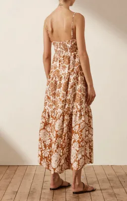 Shona Joy Vitoria Linen Corded Tiered Midi Dress Print Size 6 for rent on The Volte - image 2