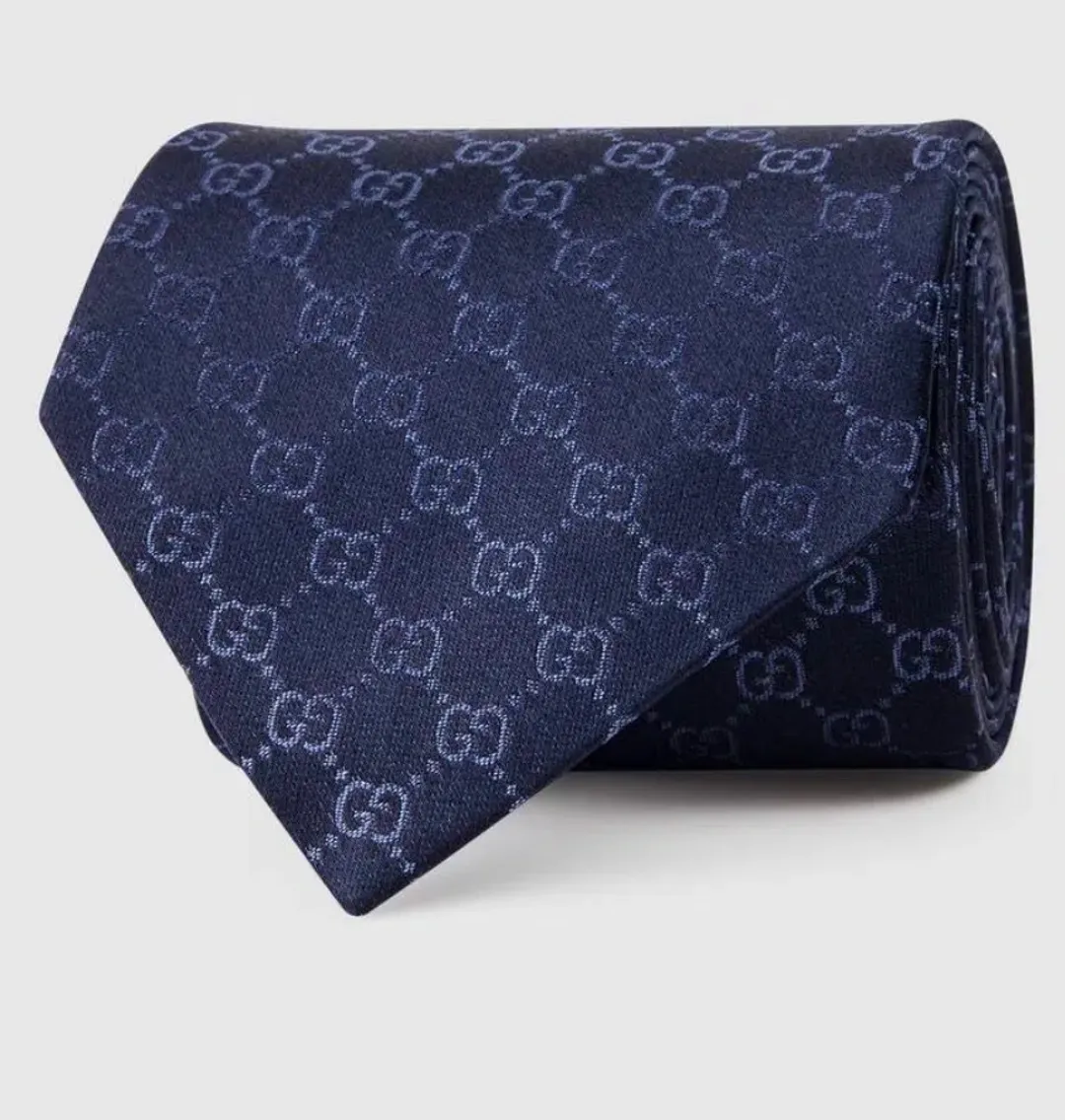 Gucci GG Pattern Silk Tie Navy One Size for rent on The Volte - main image