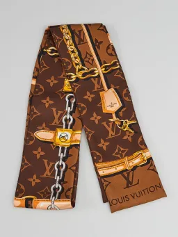 Louis Vuitton Silk Monogram Confidential Bandeau Scarf Brown for rent on The Volte - image 1