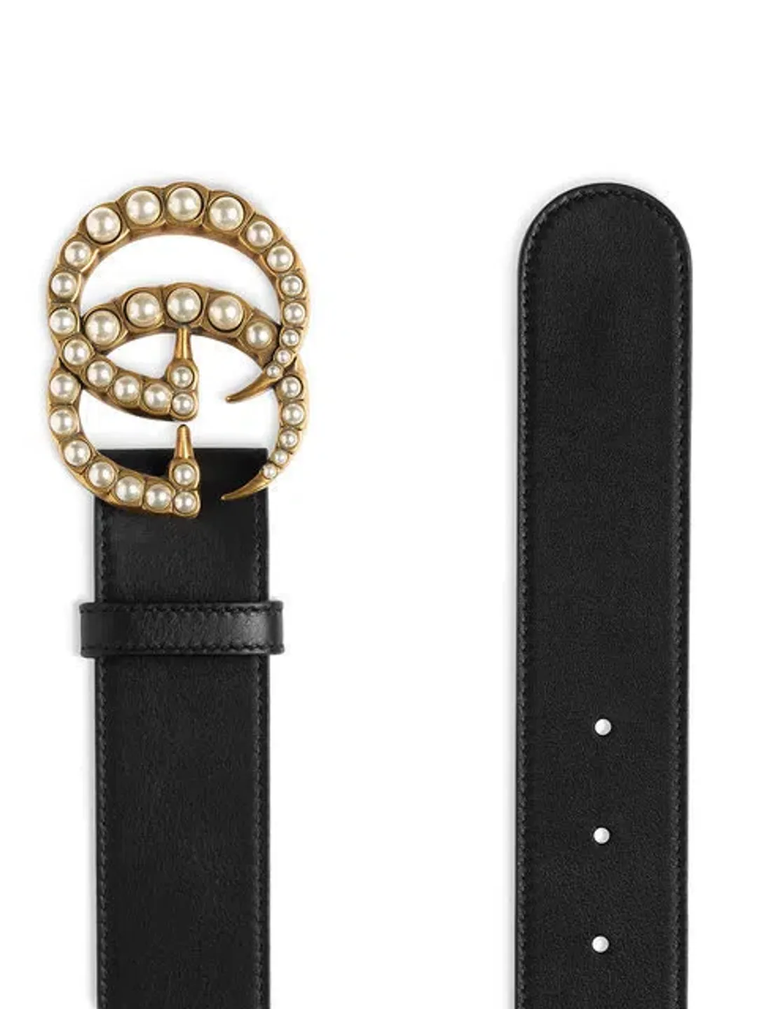 Gucci Pearl Double G Buckle Leather Belt Black for rent on The Volte - main image