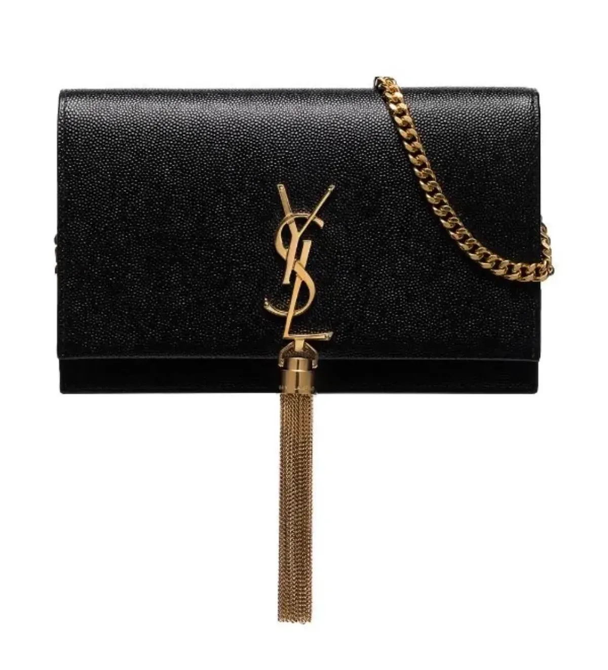 Saint Laurent Kate Textured Leather Shoulder Bag with Gold Tassel Black - Image 2