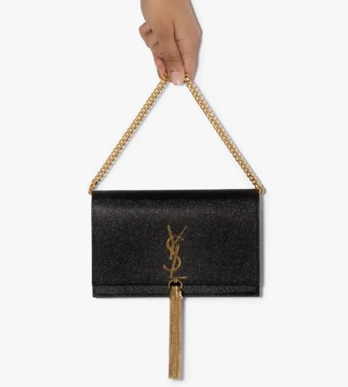 Saint Laurent Kate Textured Leather Shoulder Bag with Gold Tassel Black - Image 1