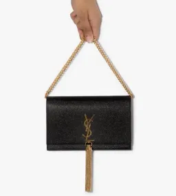 Saint Laurent Kate Textured Leather Shoulder Bag with Gold Tassel Black for rent on The Volte - image 1