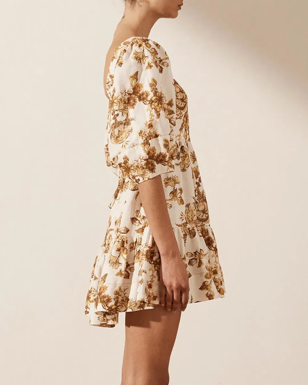 Shona Joy Bella Linen Open Back Mini Dress Print Size 10 for rent on The Volte - main image